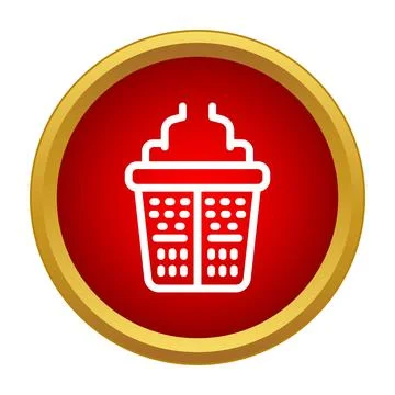 Laundry basket white outline red circle icon Stock Illustration