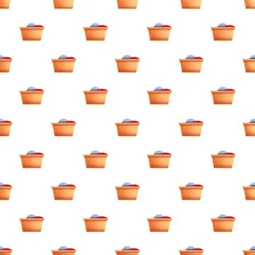 Laundry baskets with clean clothes seamless pattern Stock Illustration