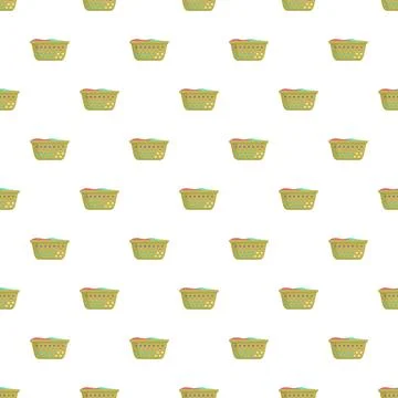Laundry baskets with clean clothes seamless pattern Stock Illustration