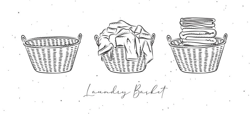 Laundry baskets with different clothes graphic style Stock Illustration