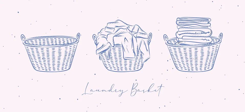 Laundry baskets with different clothes graphic style peach Stock Illustration