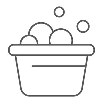 Laundry bucket thin line icon, clean and wash, basin with foam sign, vector Stock Illustration