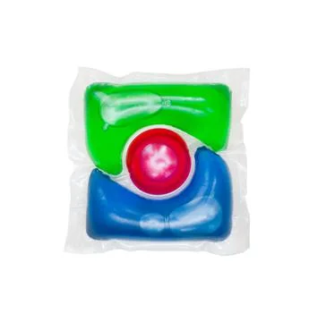 Laundry capsule isolated on white background. Red, blue and green color Stock Photos
