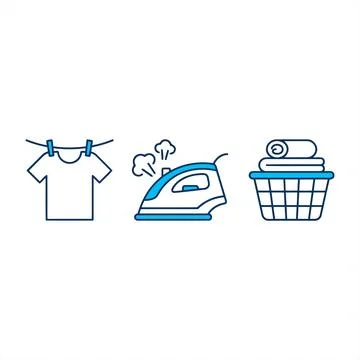 Laundry Care Icons Set Featuring Clothes Drying Ironing and Folded Items 스톡 일러스트