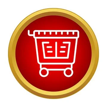 Laundry cart icon on red circle with gold border Stock Illustration