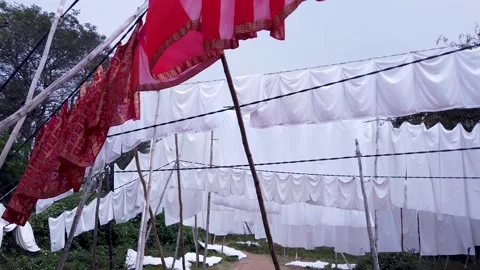 Laundry clothes being sun dried at Dhobi Ghats in Mysuru city, India. Stock Footage 272768489