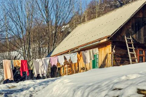 Laundry on clothesline Stock Photos