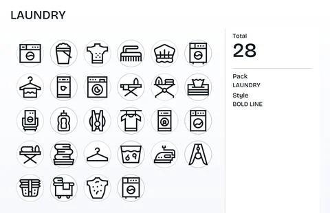 Laundry Complete Vector Package with 28 128x128 Bold Line Editable Icons Stock Illustration