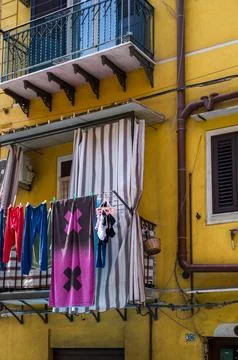 Laundry Day on the Balcony 스톡 사진