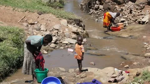 Laundry Day in a Stream Stock Footage