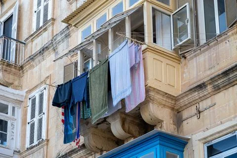 Laundry Day in Valletta Stock Photos