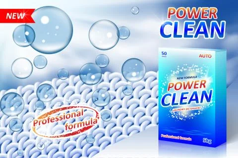 Laundry detergent ad poster. Stain remover package design for advertising with Stock Illustration