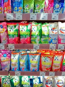 Laundry Detergent Aisle: Rinso, Attack, Gentle Gen Stock Photos