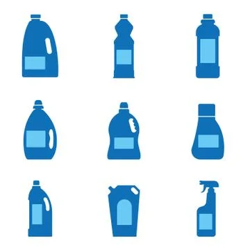 Laundry detergent and cleaning containers and chemical plastic bottles icons. Stock Illustration