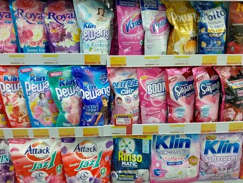 Laundry Detergent and Softener Showcase Stock Photos