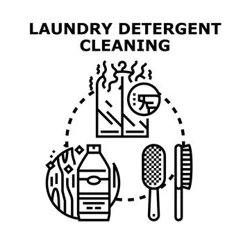 Laundry detergent cleaning process with clothes and brushes Stock Illustration