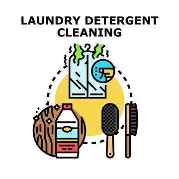 Laundry detergent cleaning process with clothes and brushes Stock Illustration