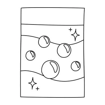 Laundry detergent package with floating soap bubbles, doodle style vector Stock Illustration