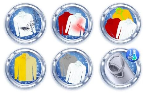 Laundry detergent pictogram buttons Stock Illustration
