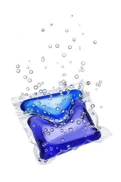 Laundry detergent pod with bubbles isolated on white Stock Illustration