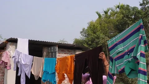 Laundry Drying on Clothesline 库存影片 332580064