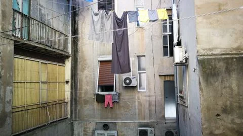Laundry Drying Old Town Building Stock Photos