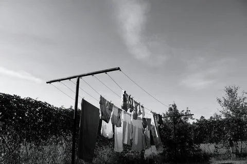 Laundry Drying Outdoors Fotos de archivo