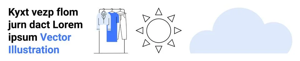 Laundry drying on a rack with an outlined sun and cloud, illustrating diffe.. Stock Illustration