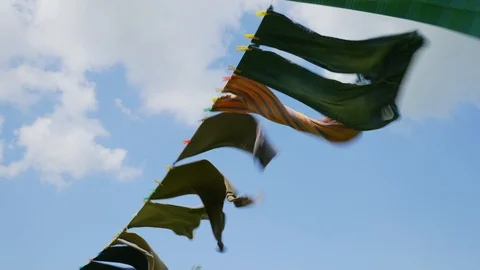 Laundry drying in strong wind on a clothesline Stock Footage 89233264