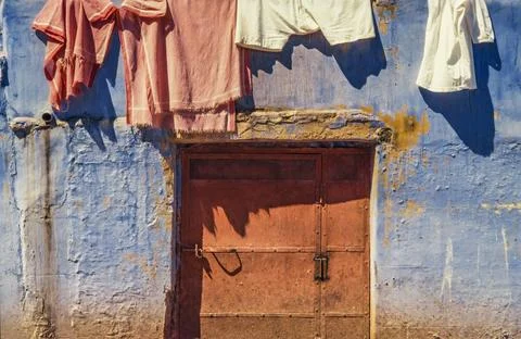 Laundry drying in the sun, Jodhpur, Rajasthan, India Stock Photos