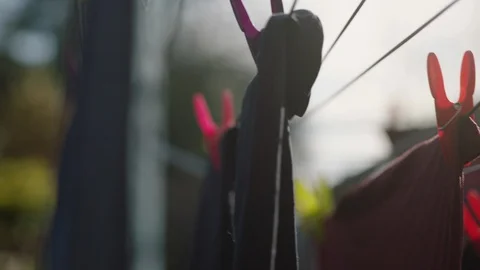 Laundry drying on washing line Video stock 128503824