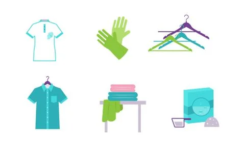 Laundry elements set, equipment and facilities for washing clothes vector Stock Illustration