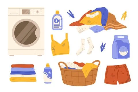 Laundry elements set. Flat vector illustration Stock Illustration