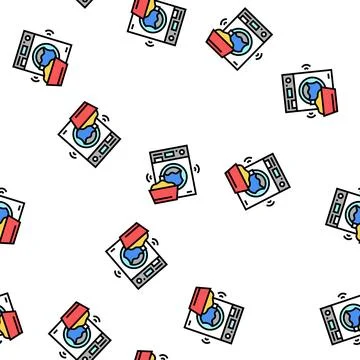Laundry equipment for washing clothes vector seamless pattern 스톡 일러스트