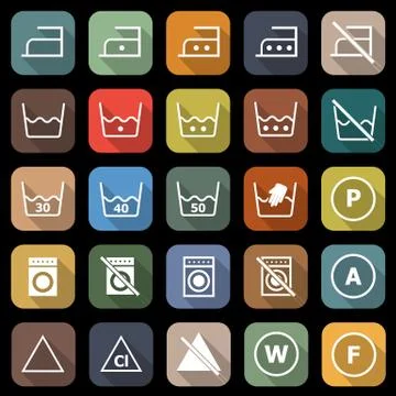 Laundry flat icons with long shadow Stock Illustration