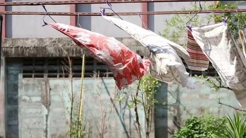 Laundry fluttering on clothesline in the wind Stock Footage 220762333