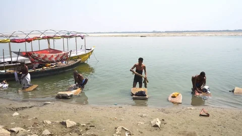 Laundry in Ganges River Stock Footage 103600627