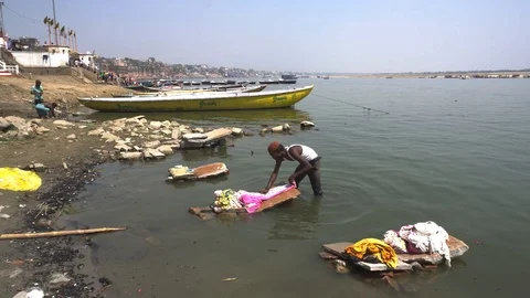 Laundry in Ganges River Stock Footage 103600982