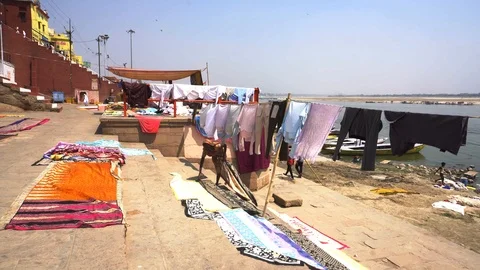 Laundry in Ganges River Stock Footage 103601072