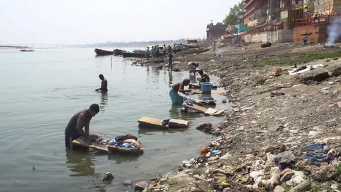 Laundry in Ganges River Stock Footage 103601467