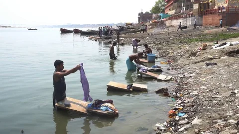 Laundry in Ganges River Stock Footage 103601539