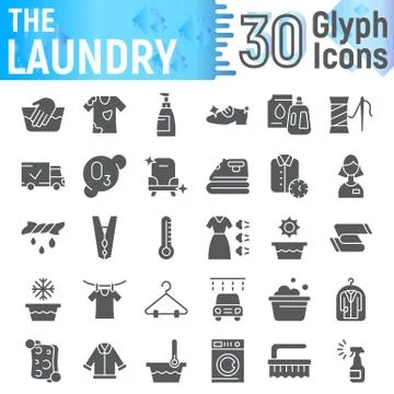 Laundry glyph icon set, clean symbols collection, vector sketches, logo Stock Illustration