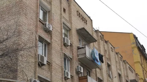 Laundry handing on the balcony for drying Stock Footage 46182078