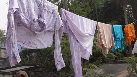 Laundry hanging clothesline 库存影片 332580197