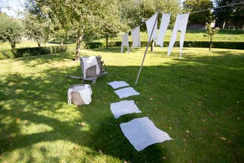 Laundry hanging outside Stock Photos