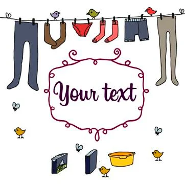 Laundry hangs drying Doodle Stock Illustration