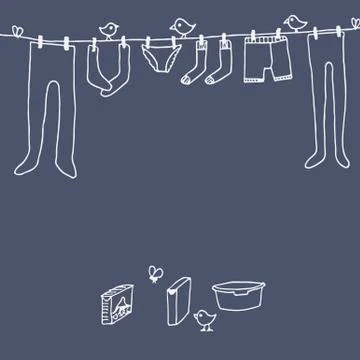 Laundry hangs drying Doodle Stock Illustration