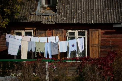Laundry is hung to dry 写真素材