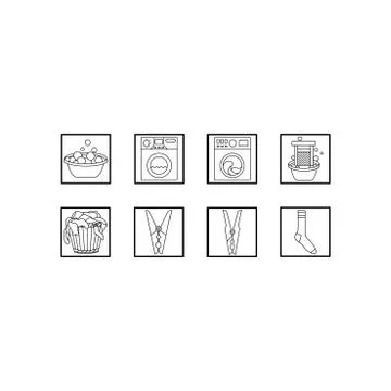 Laundry icon set. Black and white vector line icons. 库存插图