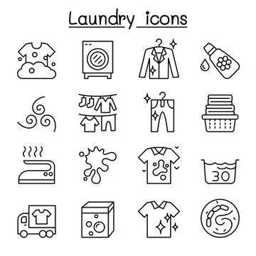 Laundry icon set in thin lline style Illustrazione stock